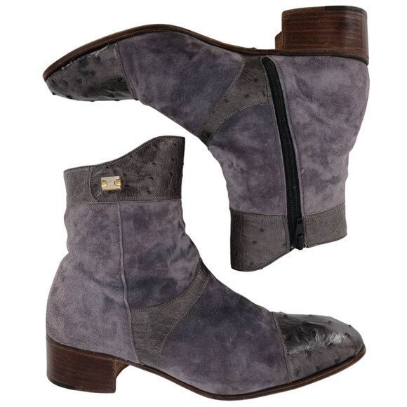 Vintage Mauri Exotic Ostrich and Suede Gray Dress Shoes Mens 8.5 Ankle Zip Boots main image 10